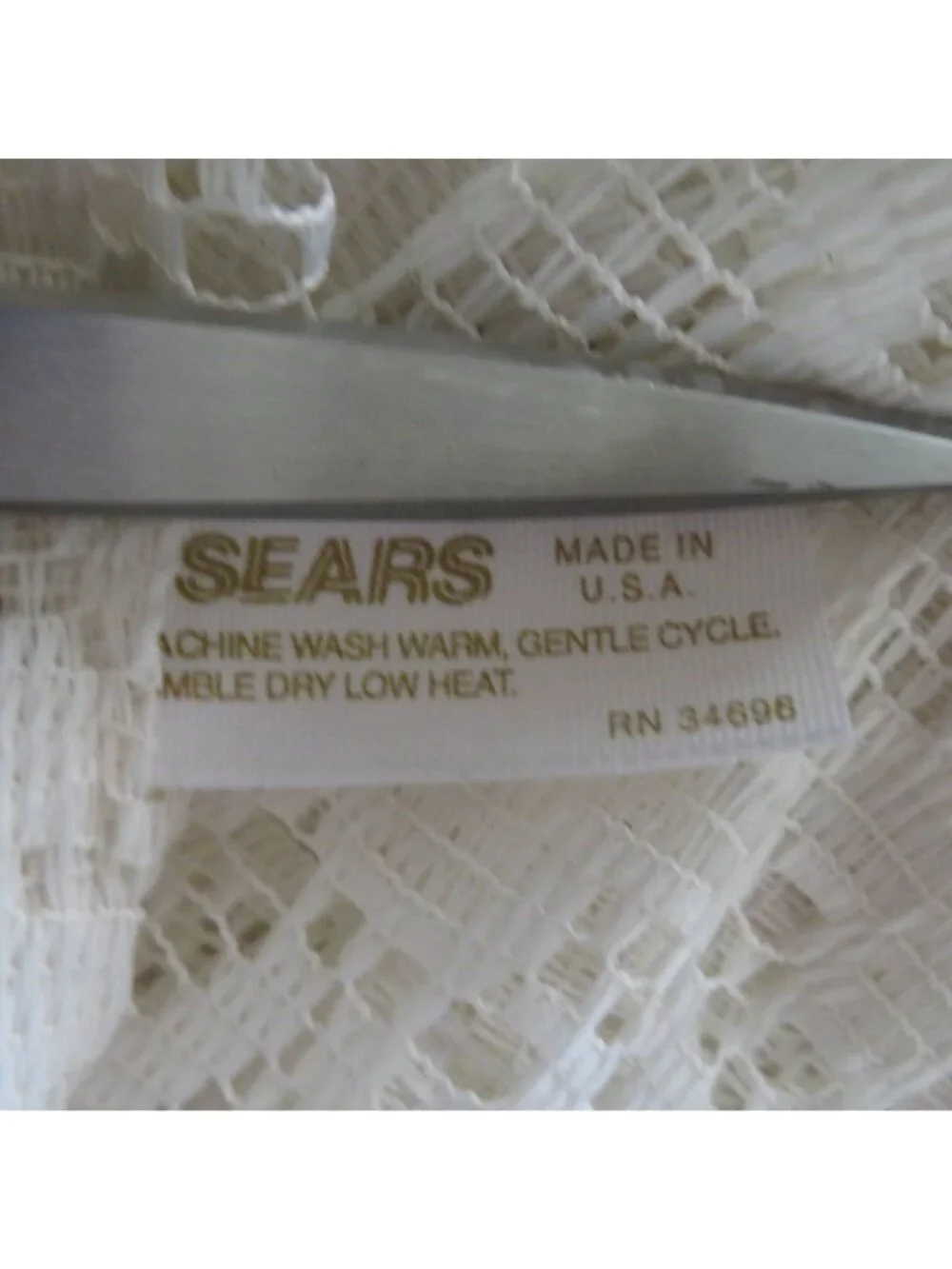 Vintage Sears White Lace Fabric Shower Curtain Ruffled Valance Floral 66